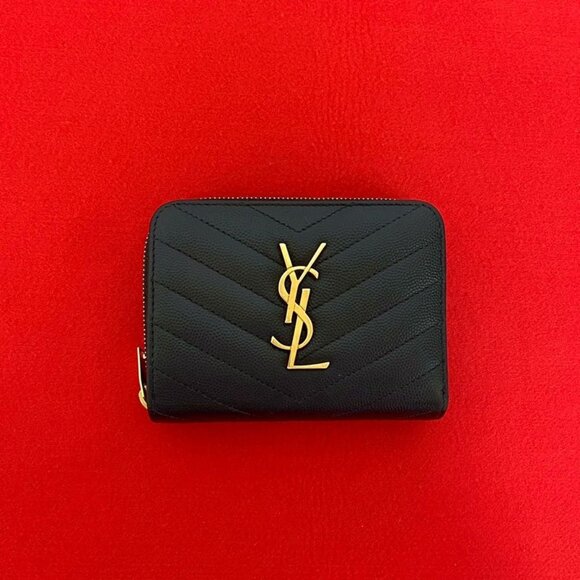 Saint Laurent Handbags - Saint Laurent Paris YSL Leather Bifold Wallet Compact Zip Around
